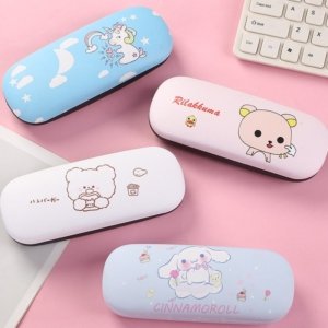 Cartoon Print PU-Covered Metal Hard Shell Eyeglass Case