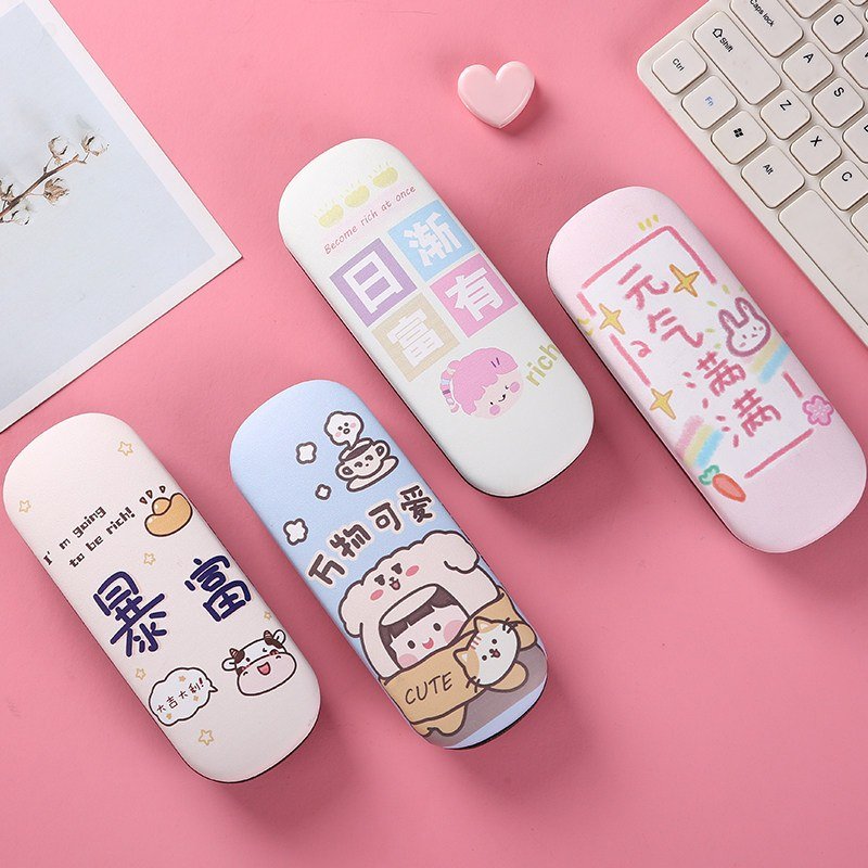 Cartoon Print PU-Covered Metal Hard Shell Eyeglass Case - 图片 2