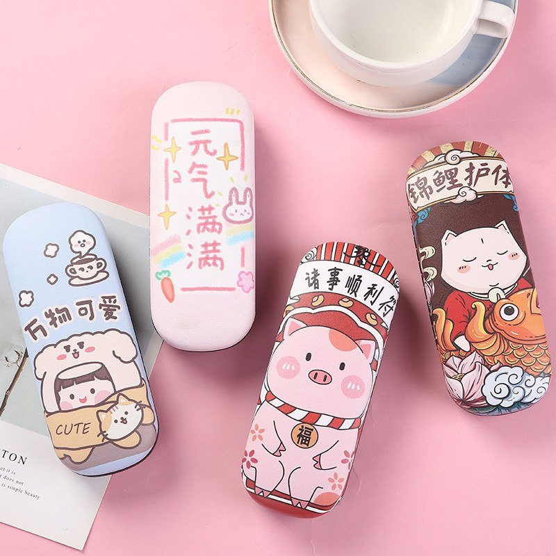 Cartoon Print PU-Covered Metal Hard Shell Eyeglass Case - 图片 4