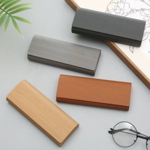 Wood-Grain Effect Rectangular Eyeglass Case