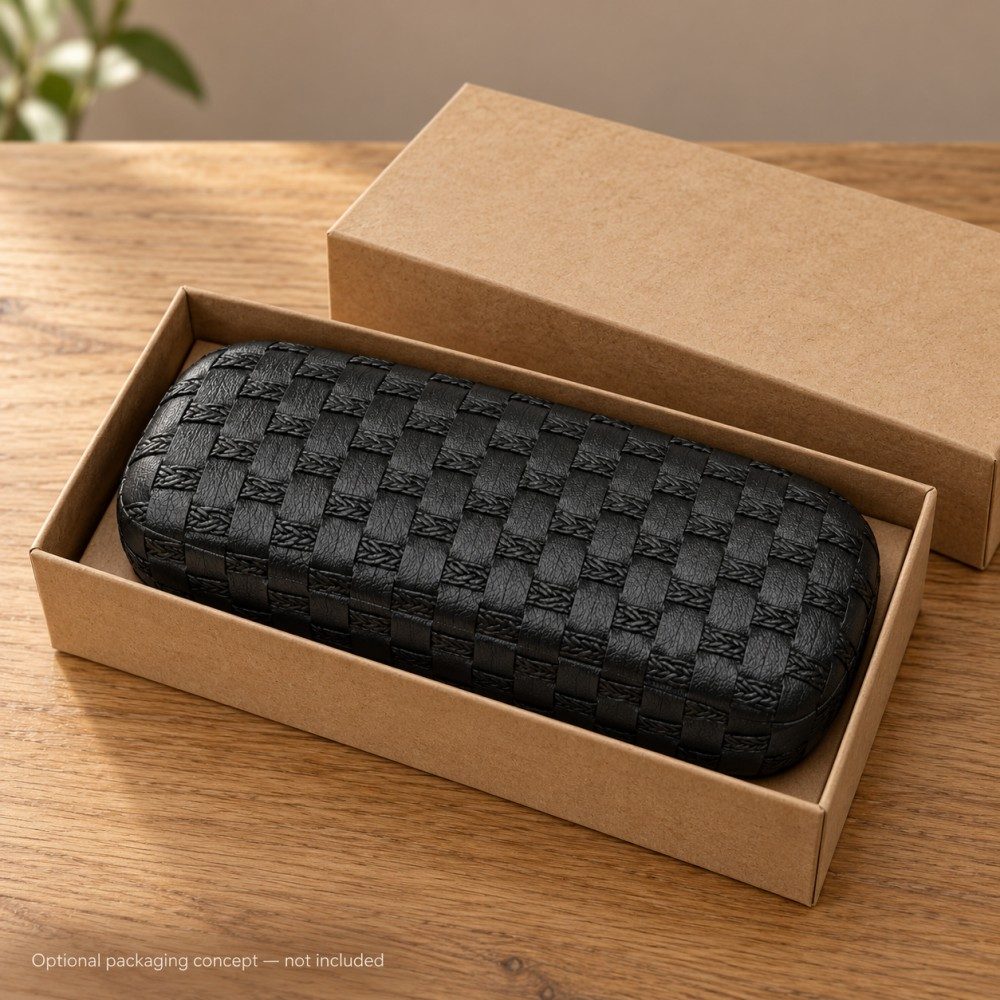 Interested in this textured hard shell glasses case? Send your quantity per color, folded eyewear measurements, logo file, packaging requirements and delivery destination. We can review the specifications, fit and customization options for your quotation.