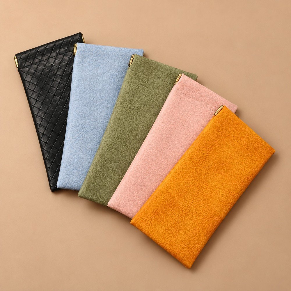Sunglasses pouches in black, blue, green, pink and orange