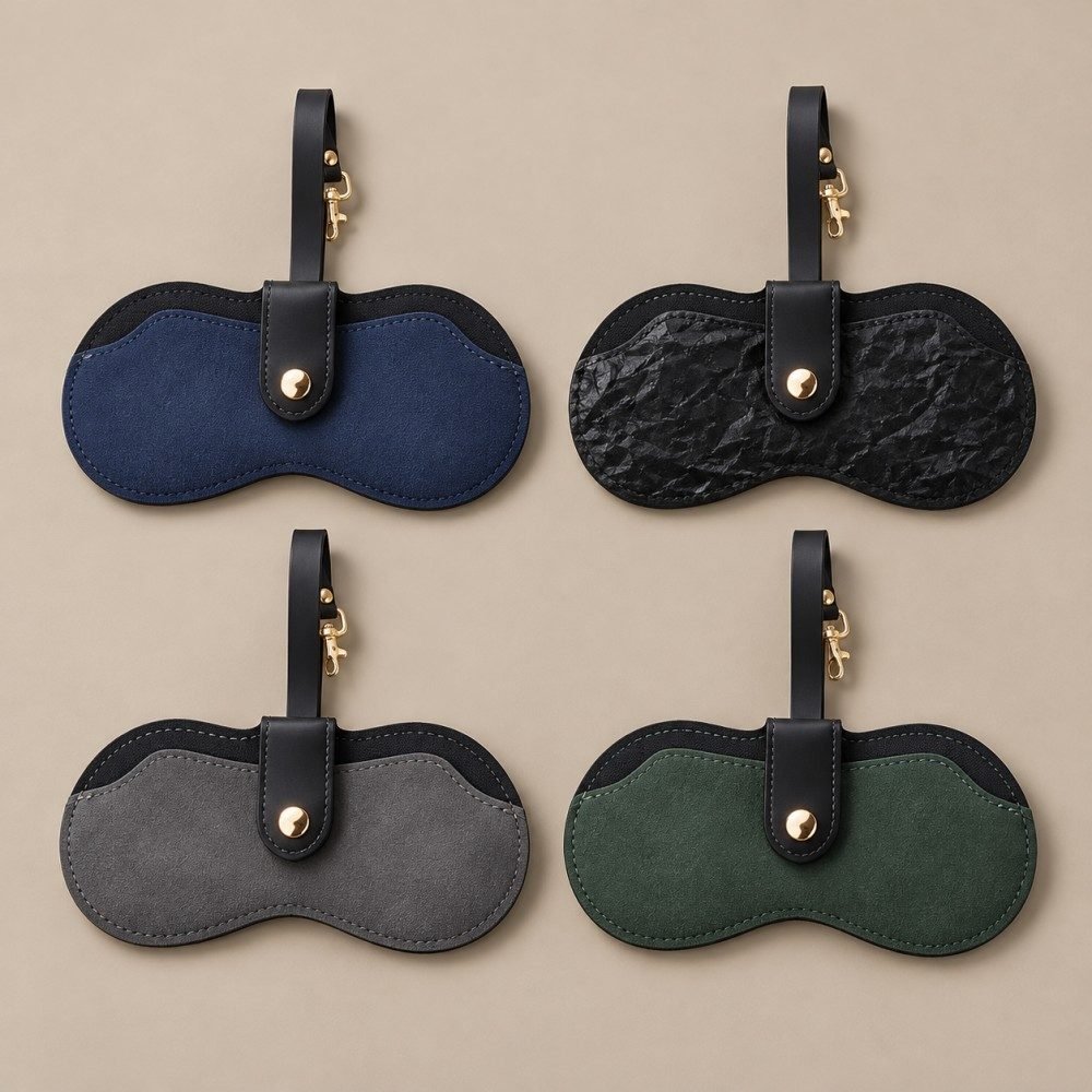 Custom sunglasses pouch in navy blue, black, gray and dark green