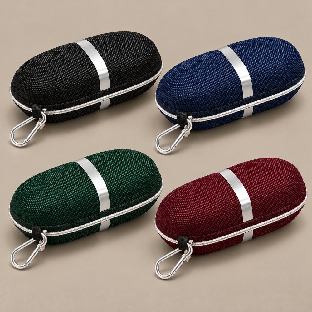 EVA glasses case custom color concepts in black, navy, green and burgundy with matching silver accents