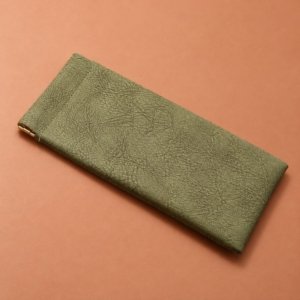 Olive green squeeze top sunglasses pouch with a textured finish