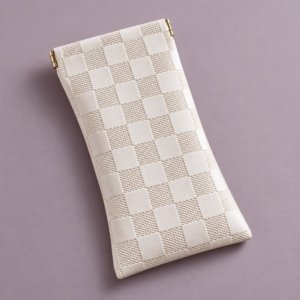 Pearl white and blush pink PU sunglasses pouches with checkered texture