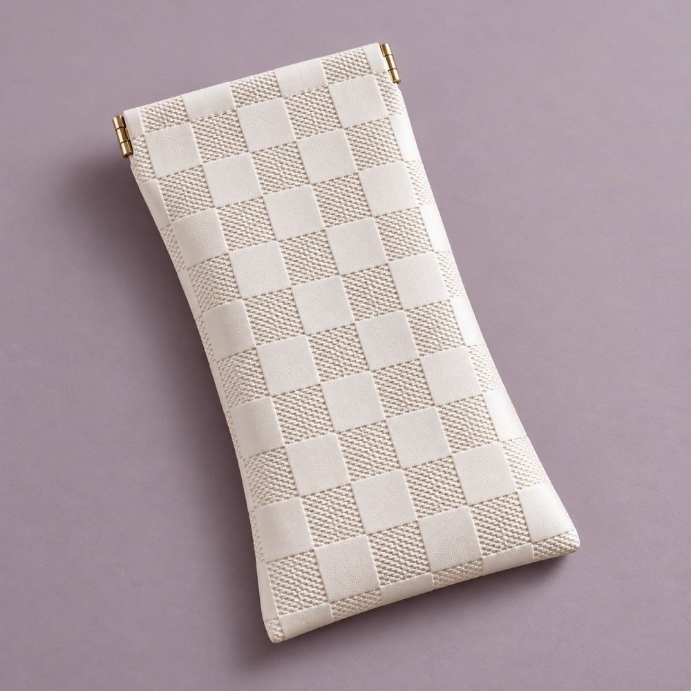 Pearl white and blush pink PU sunglasses pouches with checkered texture