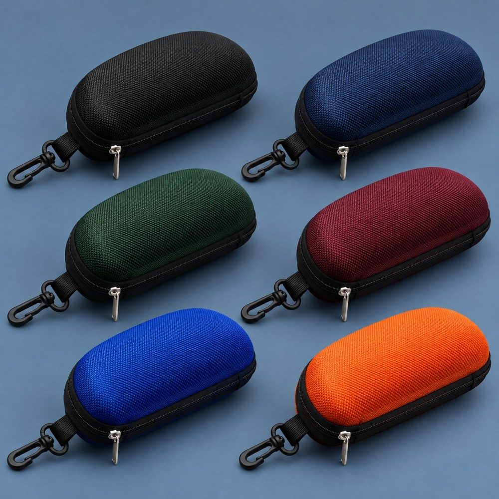 Six custom color concepts for EVA glasses cases: black, navy, green, burgundy, blue and orange