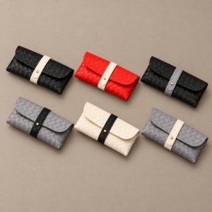 Glasses pouches wholesale, black woven design with ivory strap